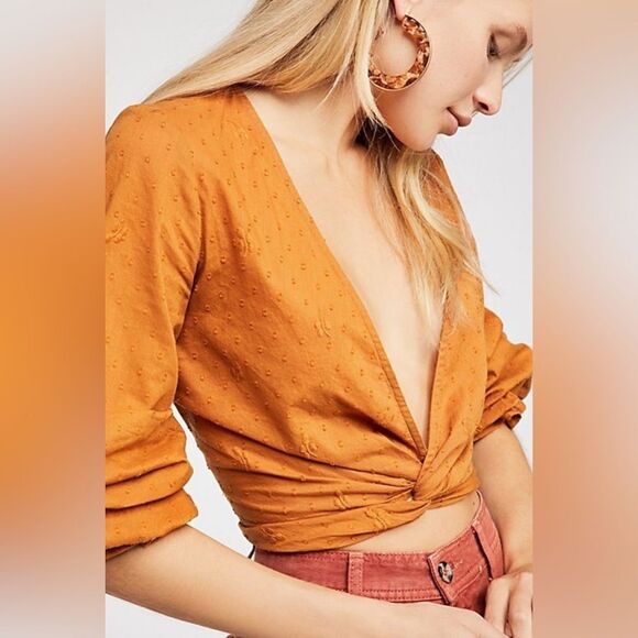 Free People THE ONE THAT I LOVE Women’s Caraway Copper Twist Front Cropped Top L - Picture 1 of 14